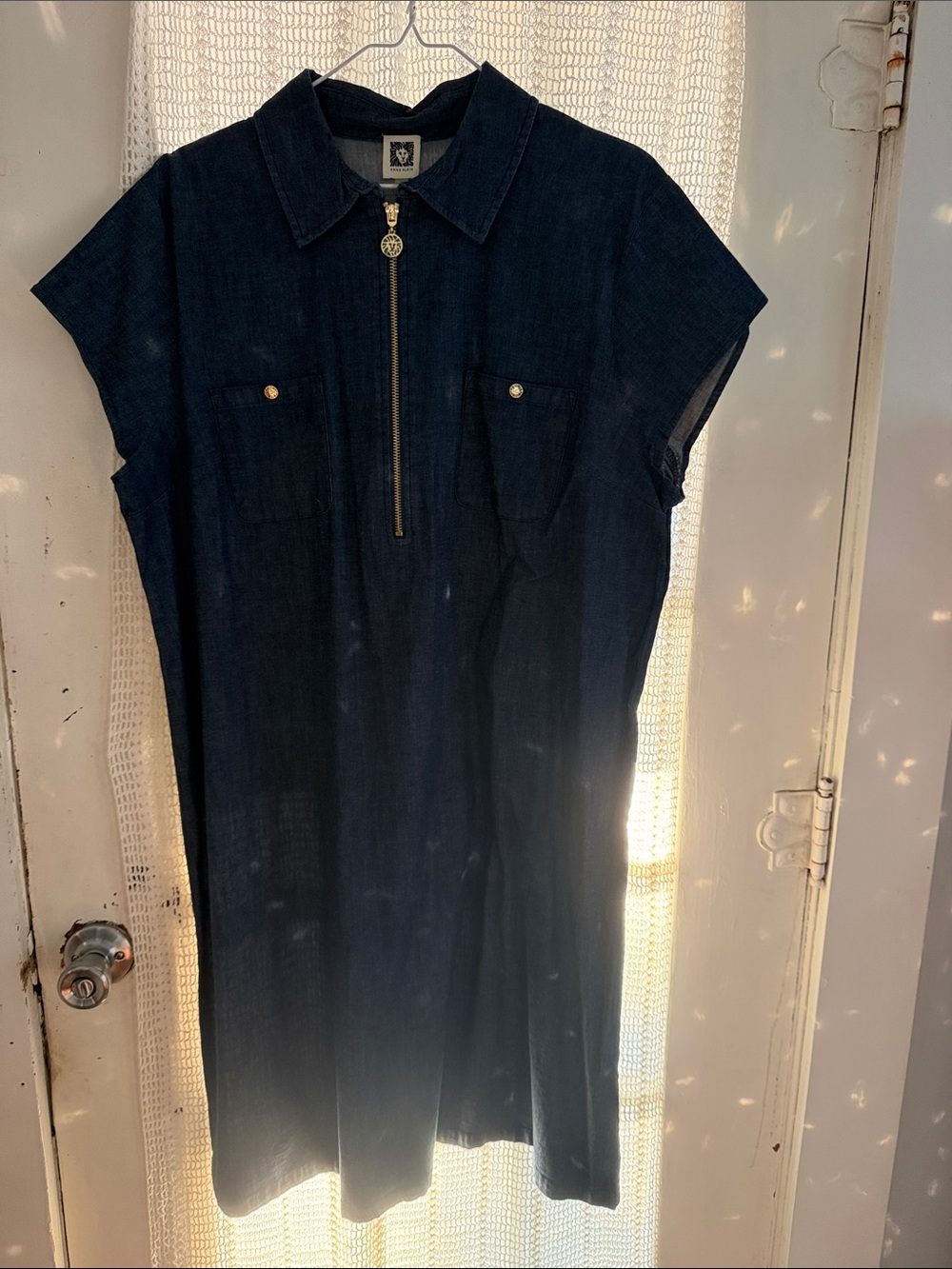 Anne Klein Navy Zip-Front Shirt Dress - Size 16